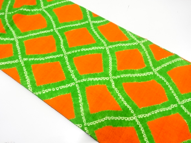 手織り紬　絞り　よろけ斜め格子模様　名古屋帯